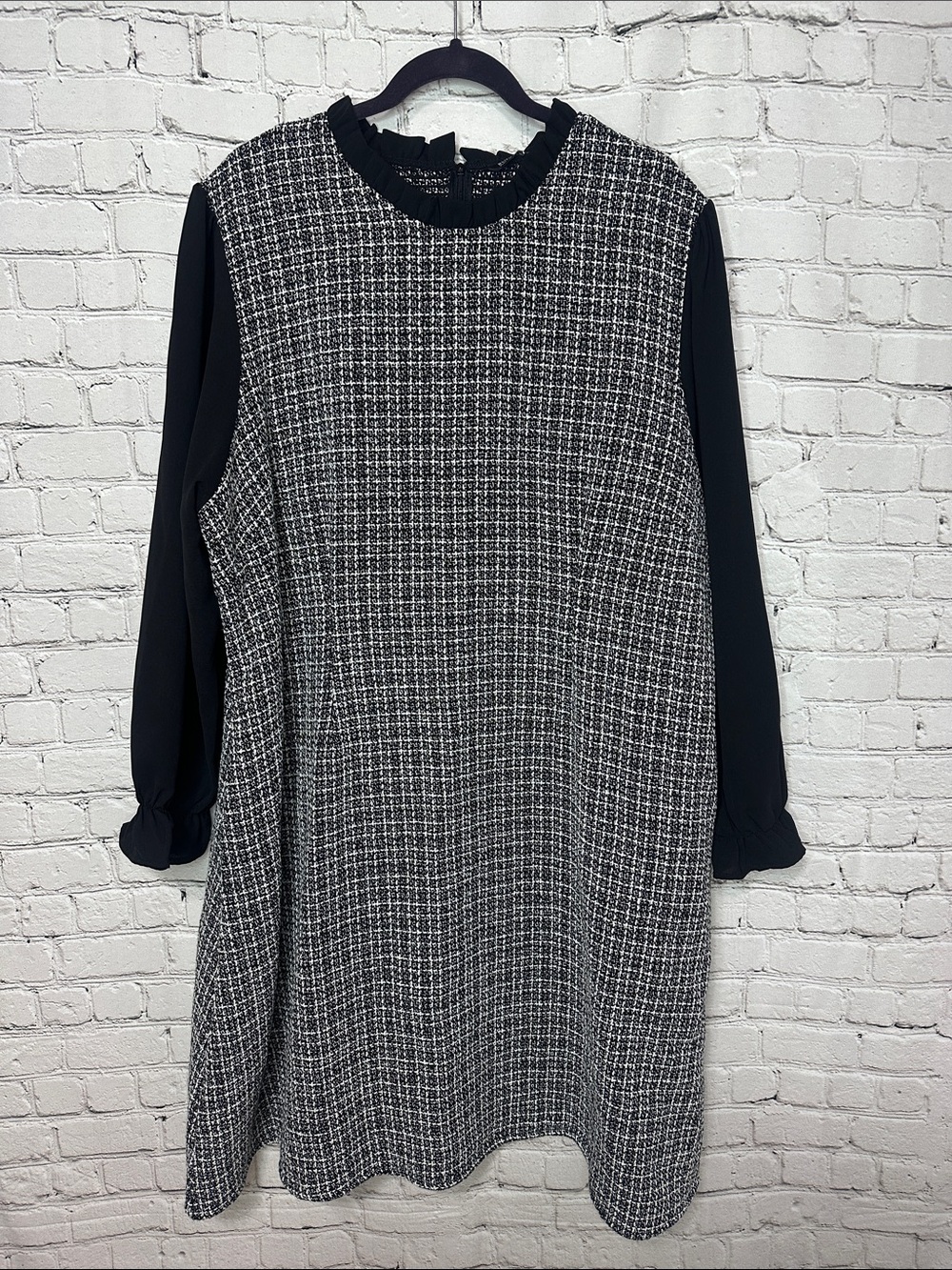 BloomChic NEW Plus Size Black & White Plaid/Tweed Layered-Look Dress Size 22